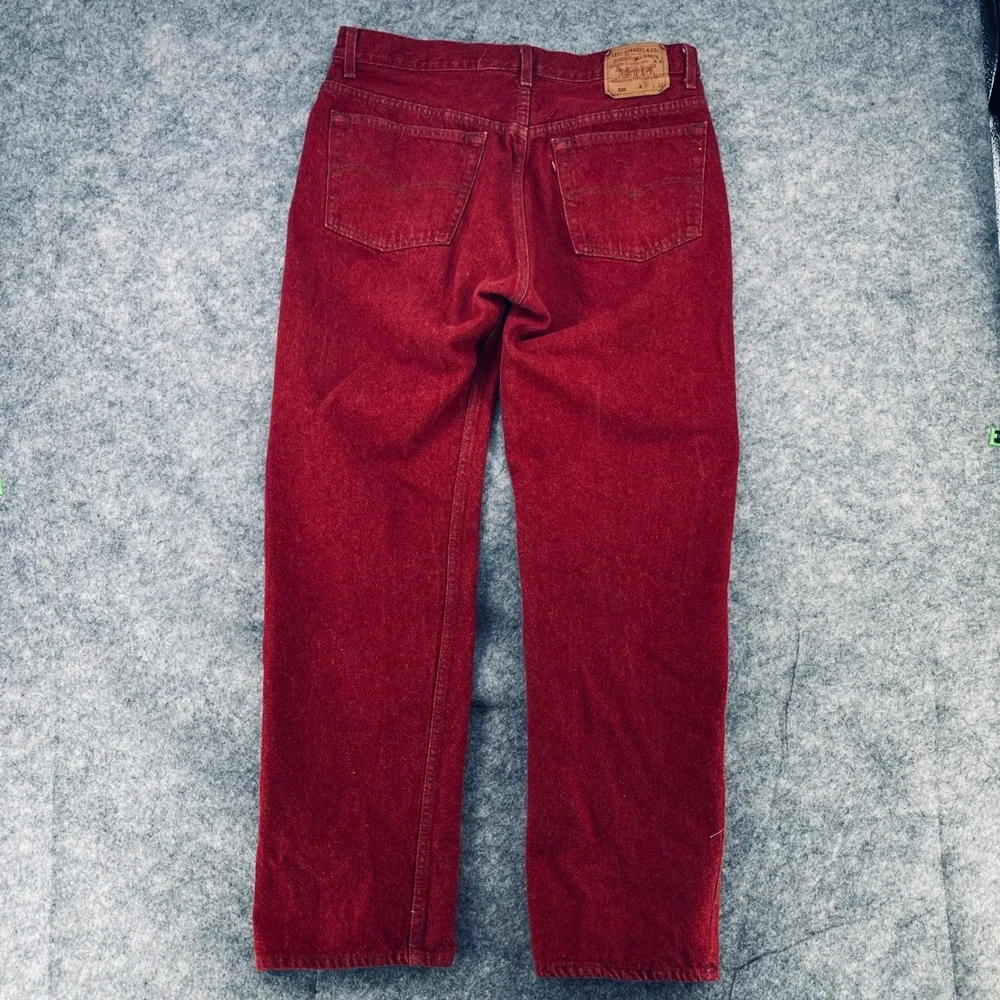 Vintage Levi 501 Jeans Men 38x32 Red Button Fly Baggy Denim Made in USA 1990s